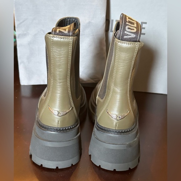 NIB Zadig & Voltaire Ride Semy Shiny Chelsea Platform Boots 38 Military Olive 7 - Picture 10 of 15